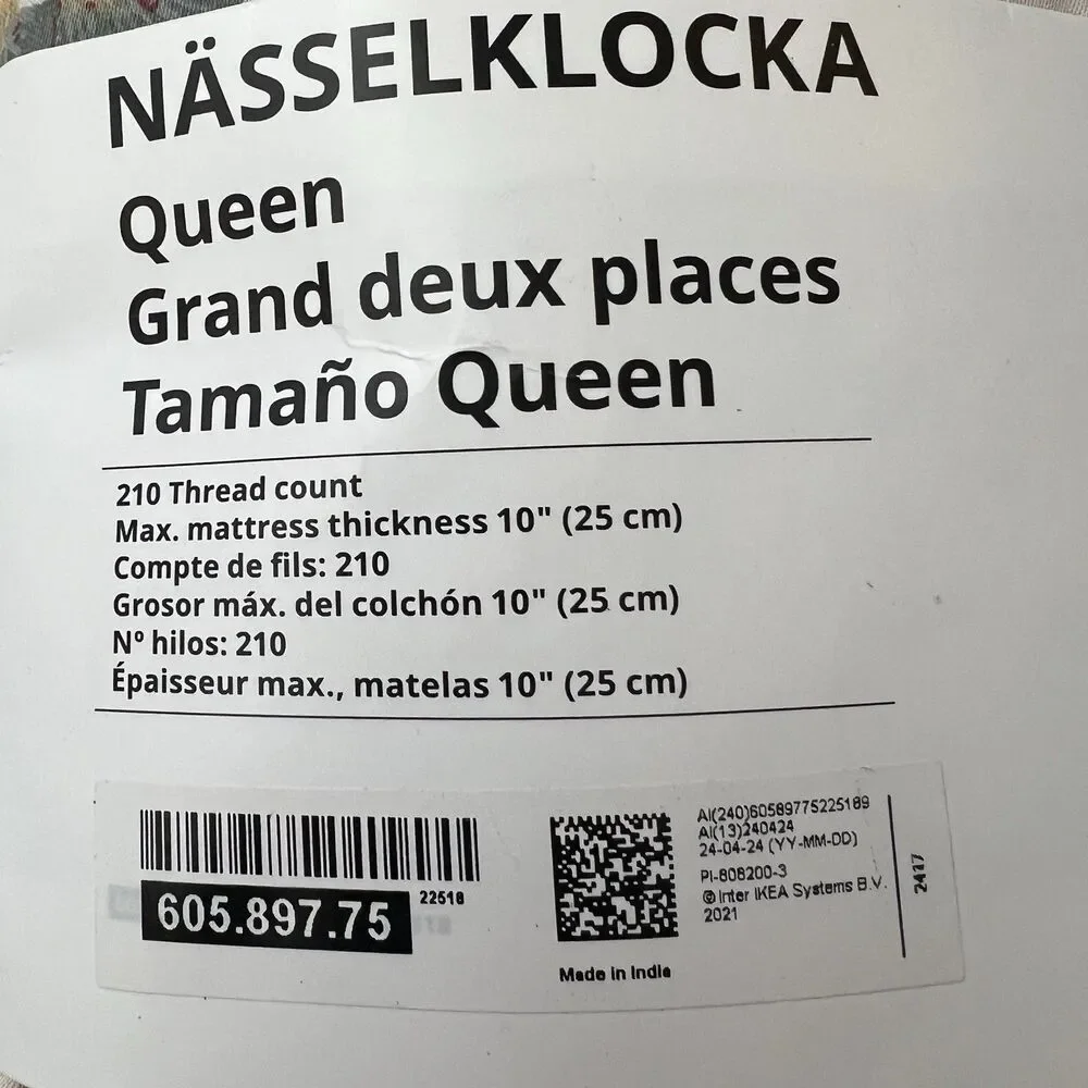 IKEA NASSELKLOCKA NÄSSELKLOCKA Sheet Set Light Grey-beige Queen 605.897.75